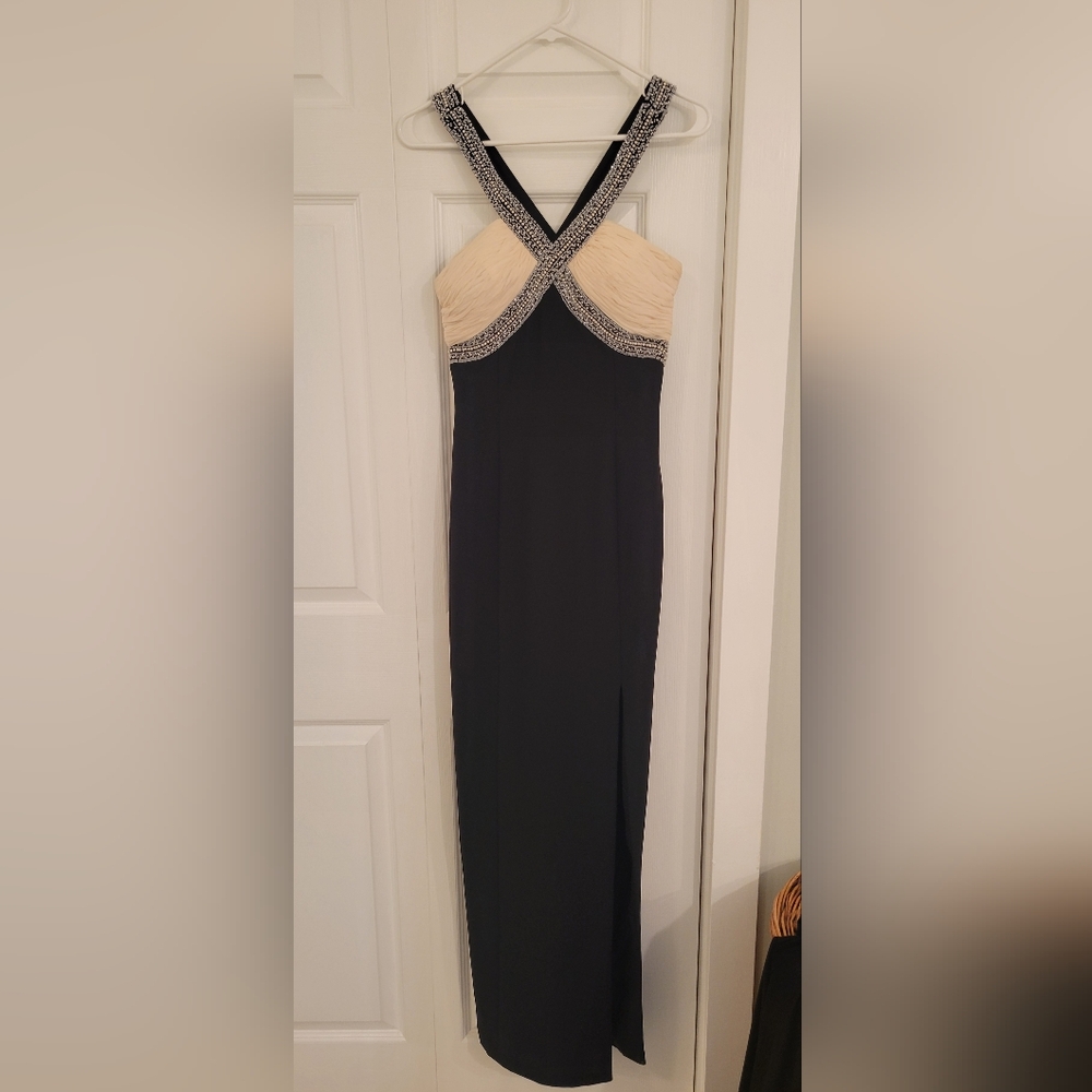 Elegant Black and Cream Women's Vintage Dress, 100% silk, formal dress